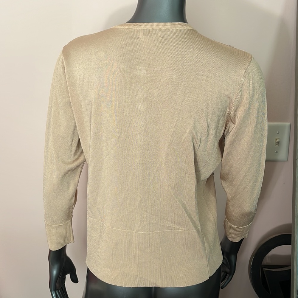 Cache Cream w/ Silver Sequin 3/4 Sleeve Knit Cardigan Sweater - Picture 9 of 13